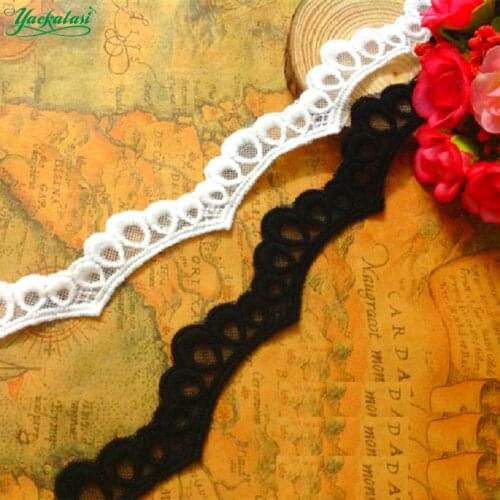 YACKALASI 14 Yds Cotton Lace Soft Tulle Embroidered Scalloped LACE White and Black Vintage Sewing Apparel Trims 2.5cm