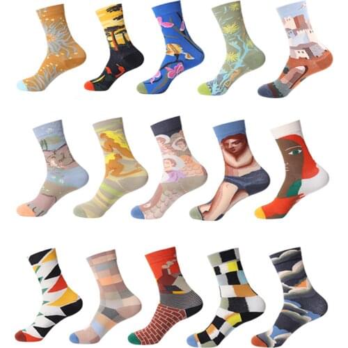 Woman socks French art oil painting cute and interesting animal and plant portraits fashion personality all-match sports socks