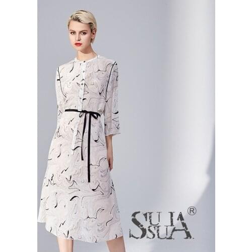 White black ink Floral Silk shirt Dresses Women fashion 2021 Summer Long Casual Sexy Office Work Daily Dress Plus Size Slim Fit