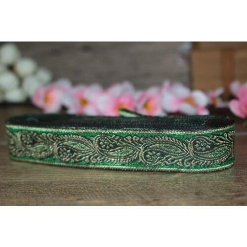 10yards/lots Woven Jacquard Ribbon 2.5cm green background gold Geometric pattern IS-3096