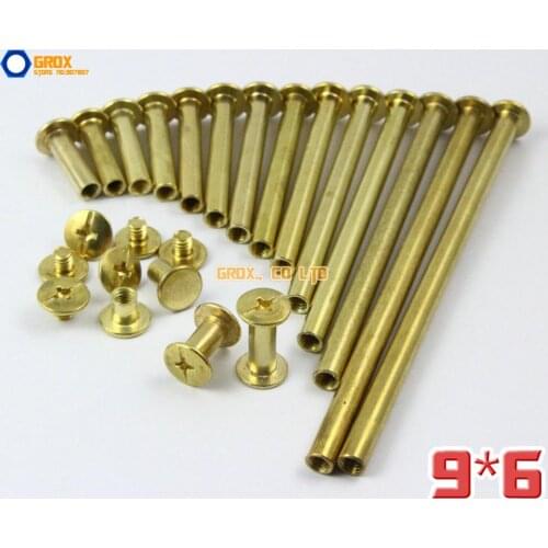 100 Pieces 9 x 6mm Brass Plated Chicago Screw Stud Rivet Belt Strap Fastener (5mm Shank Diameter)