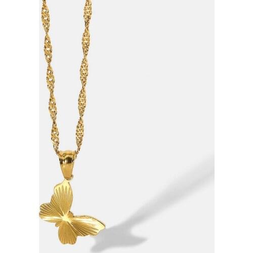 18k Gold Plated Stainless Steel Divergent Sunlight Butterfly Pendant Necklace For Women Water Ripple Chain Choker Jewelry