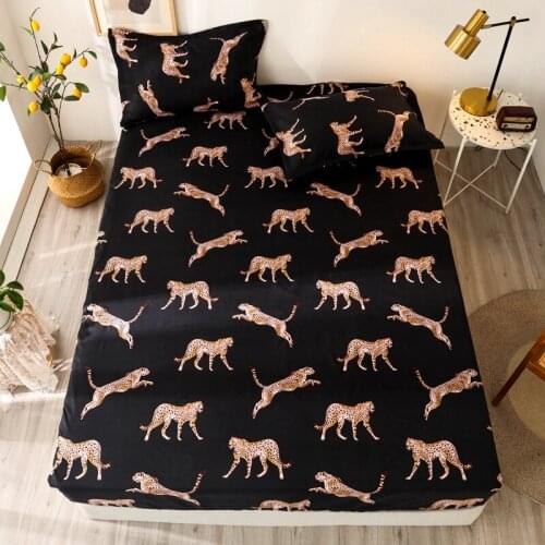 2/3 pcs Fitted Bed Sheet Sets on Elastic Leopard Black Color Bed Sheets Single/Twin/Queen/King draps de lit Fitted Sheet