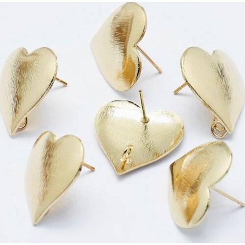 30pcs Electroplated Brass Heart Stud Earring Findings with Loop,Long-Lasting Plated,Nickel Free,19x19mm,Hole:2.5mm;Pin:0.5mm F50