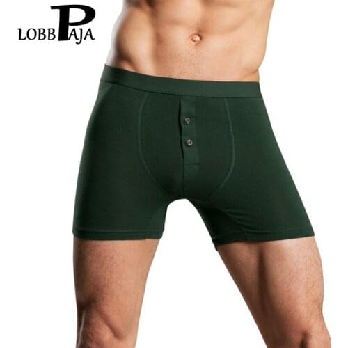 LOBBPAJA Pack 5 PCS Men Underwear Solid Cotton Spandex Button U Convex Design Long Leg Boxers Male Shorts Underpants