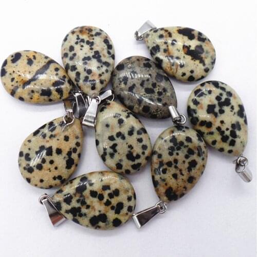 50Pcs 24x16x5mm Wholesale Natural Black Dalmation Jasper Teardrop Pendant Bead DIY Earrings Handmade Jewelry Accessories S736
