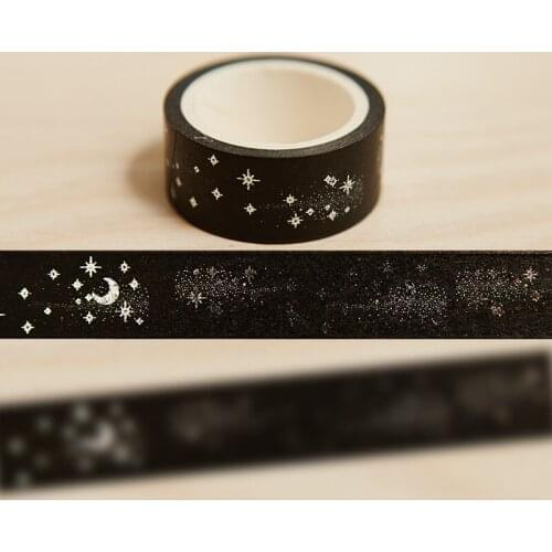 Paper tape diy tape bronzier 1.5cmx5m gold silver black night sky stars masking tape