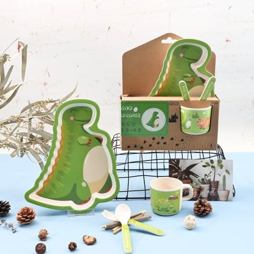 Bamboo Fiber Childrens Tableware Dinosaur Creative Modeling Plate Baby Eating Shatter-Resistant Kindergarten