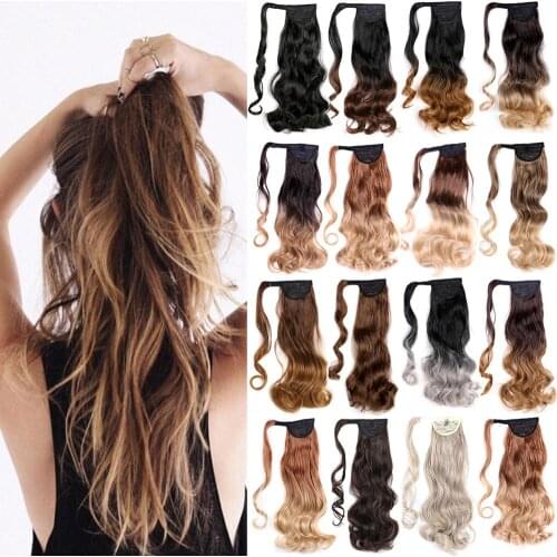 18Inches Long Wavy Wrap clip in ponytail hair extension wrap around ponytail synthetic fake pony tail hair