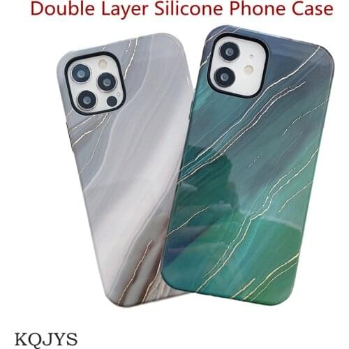 Double-layer Shockproof Marble Pattern Mobile Phone Case for iPhone 11 12 Pro MAX 11 12 Pro Case soft TPU silicone Phone Case