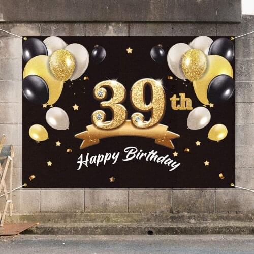 Happy 39th Birthday Banner Backdrop - 39 Birthday Party Decorations Supplies for Men - Black Gold