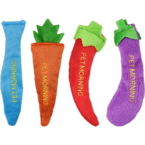 Pet Vegetable Cat Toy Cute Pepper Carrot Eggplant Fish Funny Interactive Plush Catnip Toy Cat Chew Toys for Kitten Pet Supplies