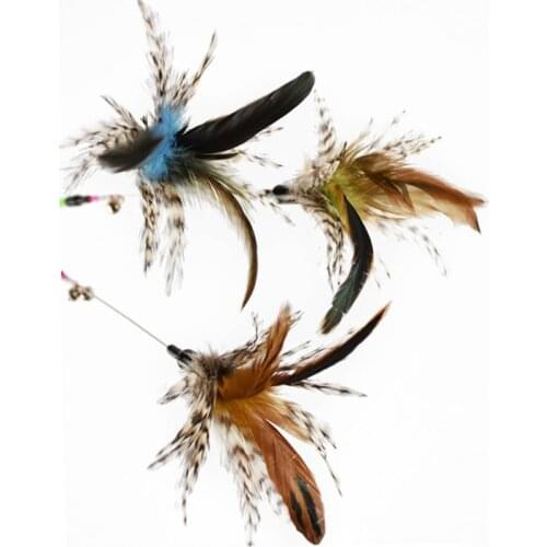 Colorful Pet Products Cat Toys Turkey Feather Wand Stick For Cat Catcher Teaser Toy Increase Interactive Fun