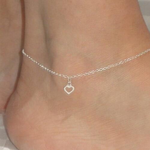 Heart Shaped Metal Anklet Small Love Pendant Stainless Steel Anklet Simple Personality Summer Beach Womens Jewelry Gift