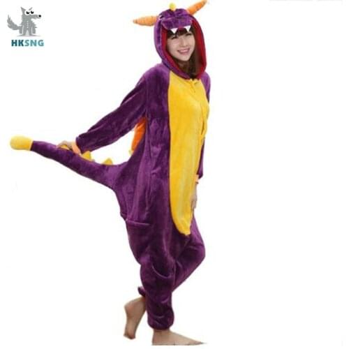 Cartoon Unisex Adult Flannel Winter Spyro Onesies Purple Anime Dragon Dinosaur Pajamas Cosplay Costumes Kigurumi Nightwear