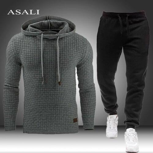2021 Gyms Spring Cotton Mens Sets Hoodie Men Sweatsuit Casual Tracksuit Male Solid Sweatshirt+Pants Set 5XL Outfit Clothing