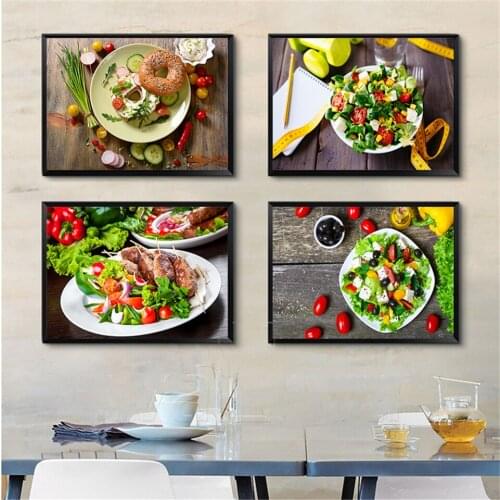 Kitchen Themed Wall Art Decor Vegetables Fresh Salad Sandwich Canvas Paintings Food Cooking Ingredients Canvas Art Print Decor