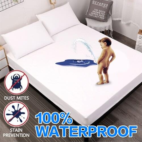 New Waterproof Mattress Cover Solid Soft Fitted Sheet with Elastic Band High Quality Mattress Protector Cover Air-Permeable