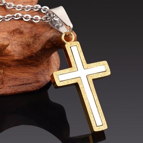 Wholesale Stainless Steel Fashion Quality Religious Jewelry Double Cross Necklace Gold/Silver Tone Pendant Jewelry Dropship