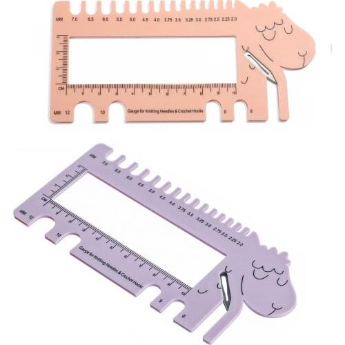 Sheep Head Gauge With Scissors Pink Purple Color Gauge For Knitting Needles And Crochet Hooks MM US UK Canada Sizes Ruler Tool