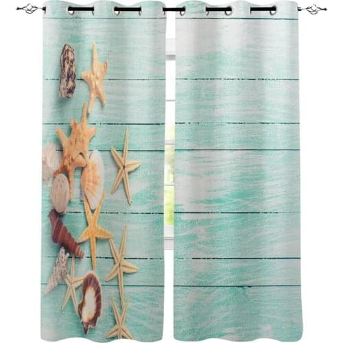 Shell Starfish Wooden Board Window Curtains LivingRoom Kitchen Curtains Left and Right Biparting Open