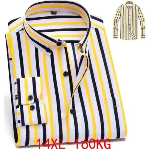Mens Large size Business Casual Office Business Long Sleeve Lapel Striped 10XL 11XL 12XL 13XL 14XL White Shirt 6XL 7XL 8XL 9XL