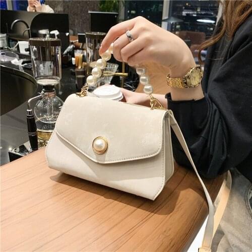 2021 winter new shoulder bag ladies messenger bag casual female bag pearl chain handbag retro personality lady bag