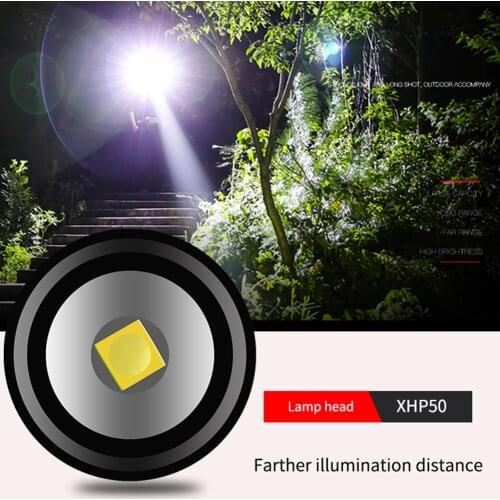 Aluminum Alloy XHP50 LED Flashlight Telescopic Zoom USB Rechargeable Press Switch 5 Lighting Modes Torch Emergency Lamp