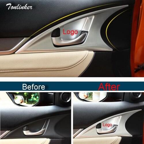 Tonlinker 4 pcs ABS Chrome Car styling door 3D inner handle decoration Cover case stickers For HONDA New CIVIC 2016 Accessories