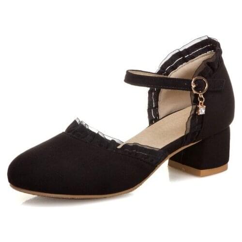 Big Size Round head lace decoration shoes ladies high heels women shoes woman pumps