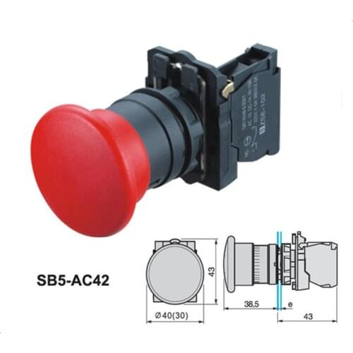 XB5-AC42 Waterproof Emergency Stop Mushroom Head Push Button Switch Momentary Switch Spring Return XB5-AC XB5