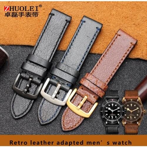 High-quality leather watch belt Qicheng Biwan small safflower small black shield retro series for mens watch 22m watch chain