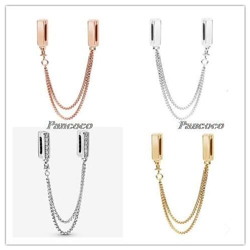 925 Sterling Silver Baeds Reflexions Sparkling Safety Chain Clip Charm Fit Pandora Women Bracelet & Necklace Jewelry