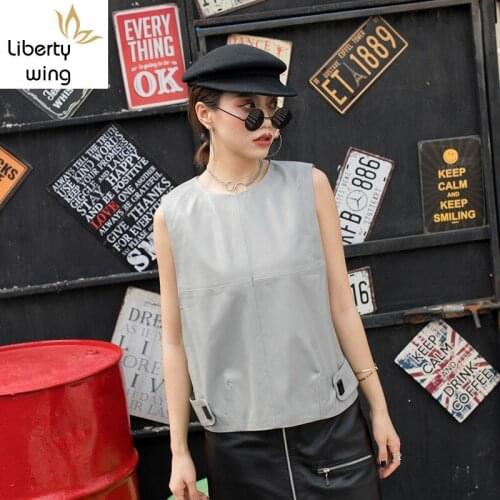 Streetwear Women Top O Neck Sleeveless Jacket Short Waistcoat Hollow Out Sheepskin Genuine Leather Vest Colors Outwear Tops