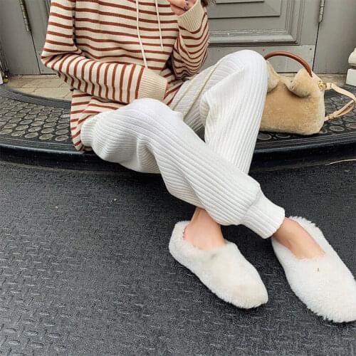 Ladies Sweater Knitted Wide-leg Pants + Hooded Knitted Sweater Autumn and Winter New Korean Leisure Sports Suit Two-piece Suit