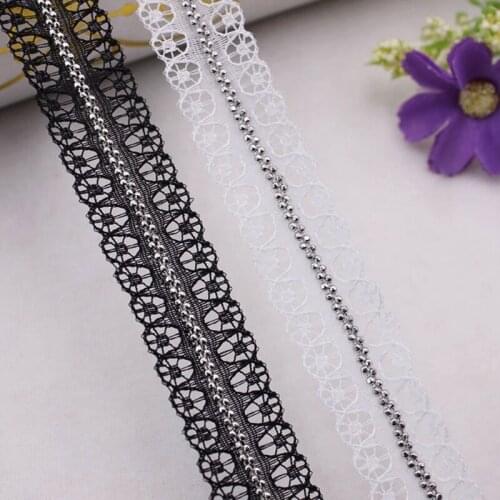 1yards/Lot Pearl Beaded Lace Trim Fringe White Embroidered Lace Ribbon African Lace Fabric Clothing Wedding Sewing Accessories