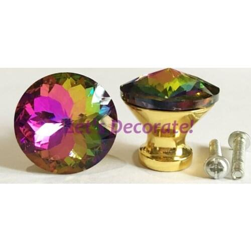 10PCS/LOT Good Quality Hand-made Knobs 30mm Rainbow Multicolored Redbud Crystal Knobs/Cabinet Knobs With Chrome Finish Base