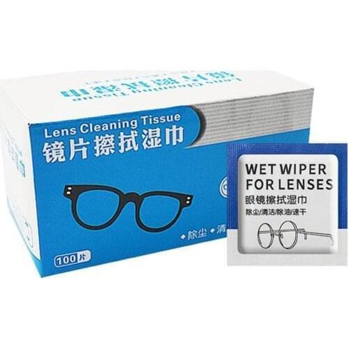 100pcs/box Glasses Cleaner Wet Wipes Disposable Anti Fog Misting Dust Remover Cleaning Lens Sunglasses Phone Screen Computer