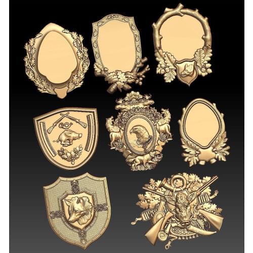 8 Pc Hunting Medallions3d STL Model for CNC Router Engraver Carving Machine Relief Artcam Aspire CNC files (ES)