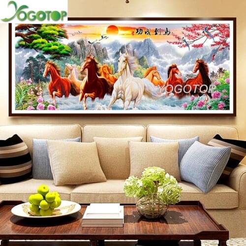 Large DIY Diamond painting Eight horses animals 5d Diamond Embroidery full square round mosaic Rhinestone Home Decor YY4466