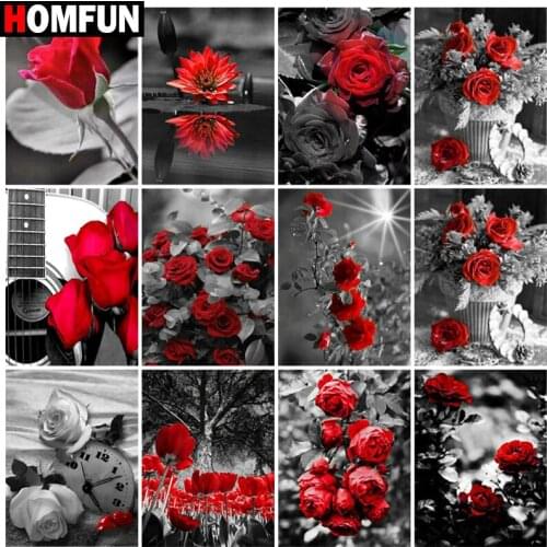 HOMFUN Diamond Painting Full Square/Round Diamond "flower red rose" Pattern Embroidery Cross Stitch 5D Rhinestone Painting