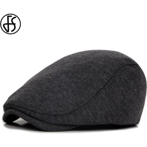 FS Beret Cap For Men Women Autumn Winter Black Cotton Hat Adjustable Ivy Newsboy Flat Cap Cabbie Solid Knitted Hat Berets