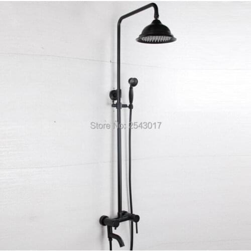 Free Shipping Elegant Shower Set Bathroom Wall Mounted Black Bronze Finish Classic Shower Mixer Tap with 8" Rainfall Shower ZR54