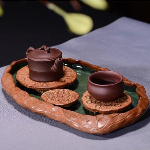 Tea Tray New Type of Crude Pottery Dry Bubble Tea Saucer Hand-raised Pot Pad Storage Water Lotus Leaf Teaboard
