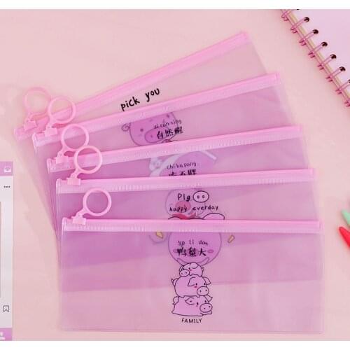 Cute Clear PVC Pencil Case Kawaii Pink Pen Case File Holder Transparent Pencil Bag For Girls Korean Stationery School Supplies