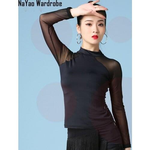 Black Latin Dance Dress Women Long Sleeve Tops for Ballroom Samba Tango Chacha Belly Dancing Performamnce SS064