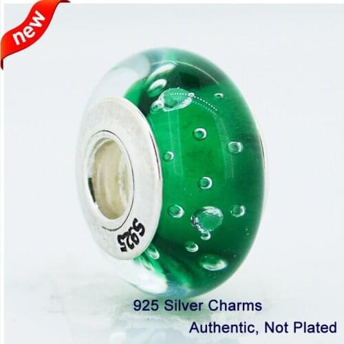 CKK 925 Sterling Silver Murano Glass Beads Green Effervescence Thread Charms Original Jewelry Fits For Bracelets