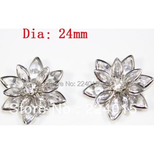 20PCs 24mm Wholesale Clear Silver Plated Flower Rhinestone Garment Accessory Embellishment Findings /Connectors Fit Jewelry DIY