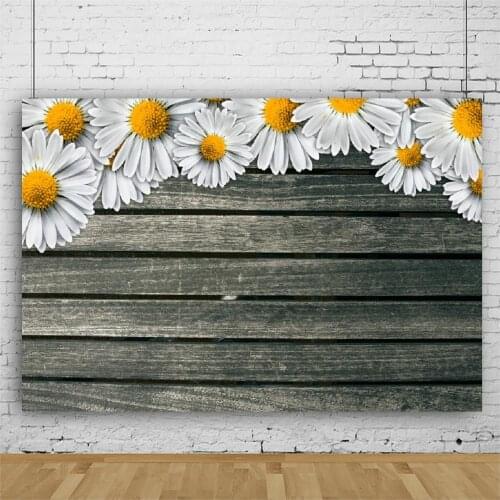Planks Backdrop Black Wooden Board and Daisy Flowers Photography Background Holiday Celebration Photo Booth Studio Decor