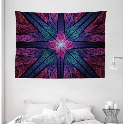 Fractal Tapestry Psychedelic Colorful Symmetrical Stained Glass Vibrant Design Wall Hanging For Bedroom Living Room Dorm